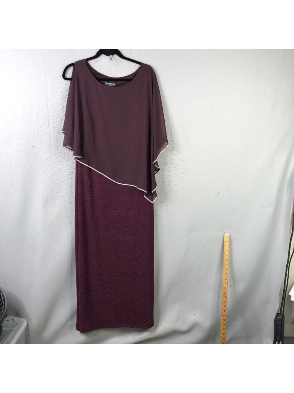Frank Lyman Dress Womens 16 Purple Chiffon Cape Maxi Rhinestone Formal Evening